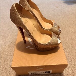 Christian Louboutin Glittering Gold Peep Toe Heels